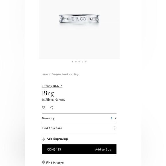 Tiffany & Co. 1837 Ring Narrow Sterling Silver Authentic - Picture 6 of 6